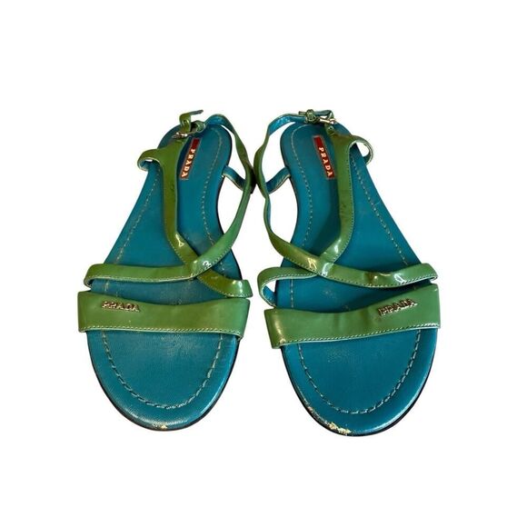 Prada Green & Blue Patent Leather Strappy Sandals - Size 38 (US 8) - Picture 1 of 9
